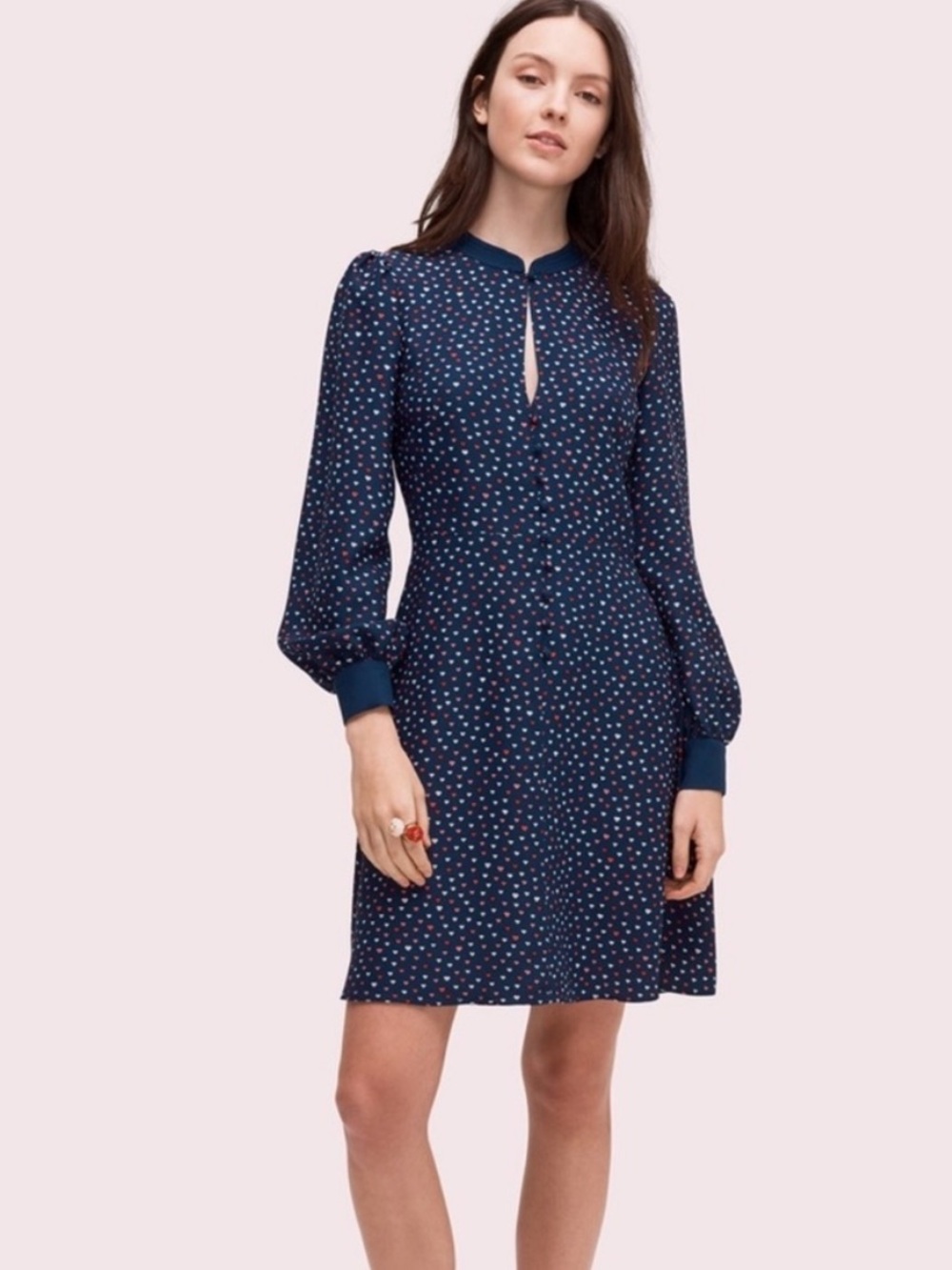 kate spade Navy Lips Design Long-Sleeve Keyhole Dress